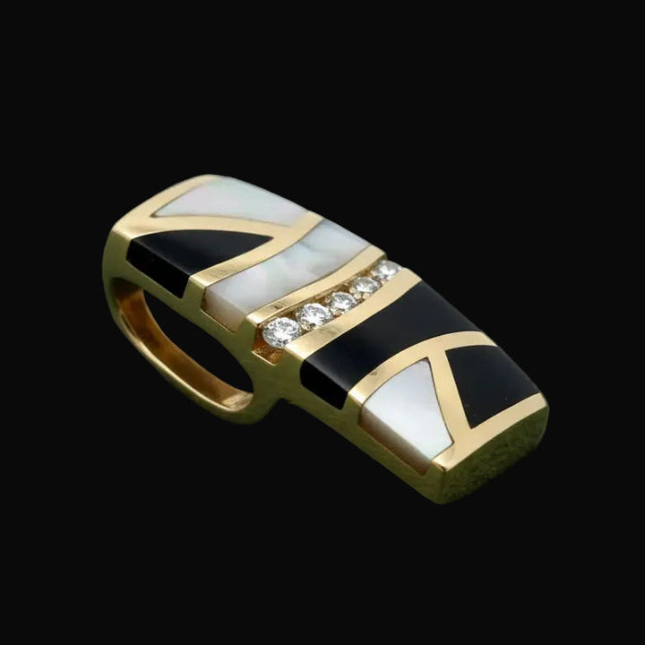 Designer HL Diamond, Onyx, Mother of Pearl 14Kt Yellow Gold Pendant
