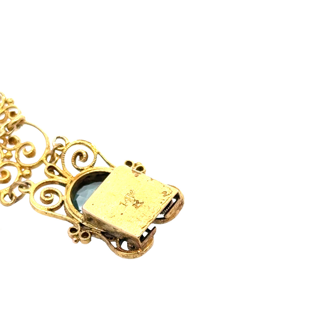 Estate 8.00cttw Aquamarine and Diamond 18K Yellow Gold Filigree Bracelet