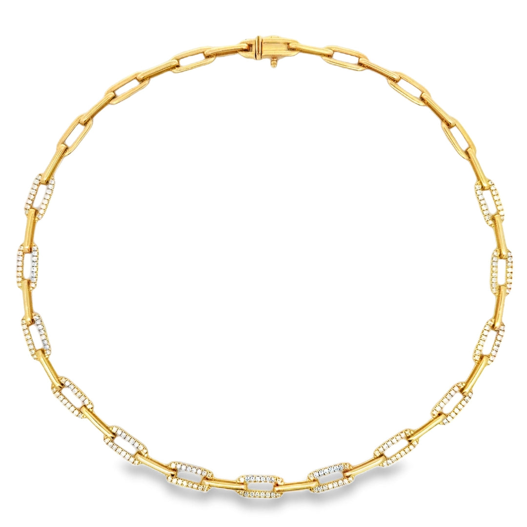 Designer Italian Paper Clip Diamond 14Kt Yellow Gold Necklace