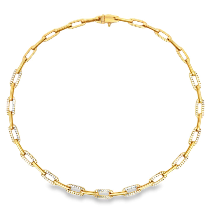 Designer Italian Paper Clip Diamond 14Kt Yellow Gold Necklace