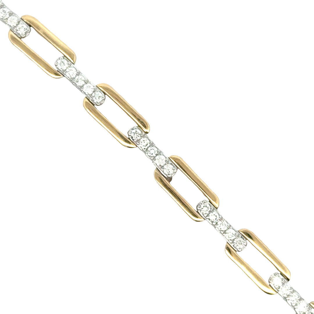 Designer Italian Paper Clip Diamond 14K White/Yellow Gold Bracelet