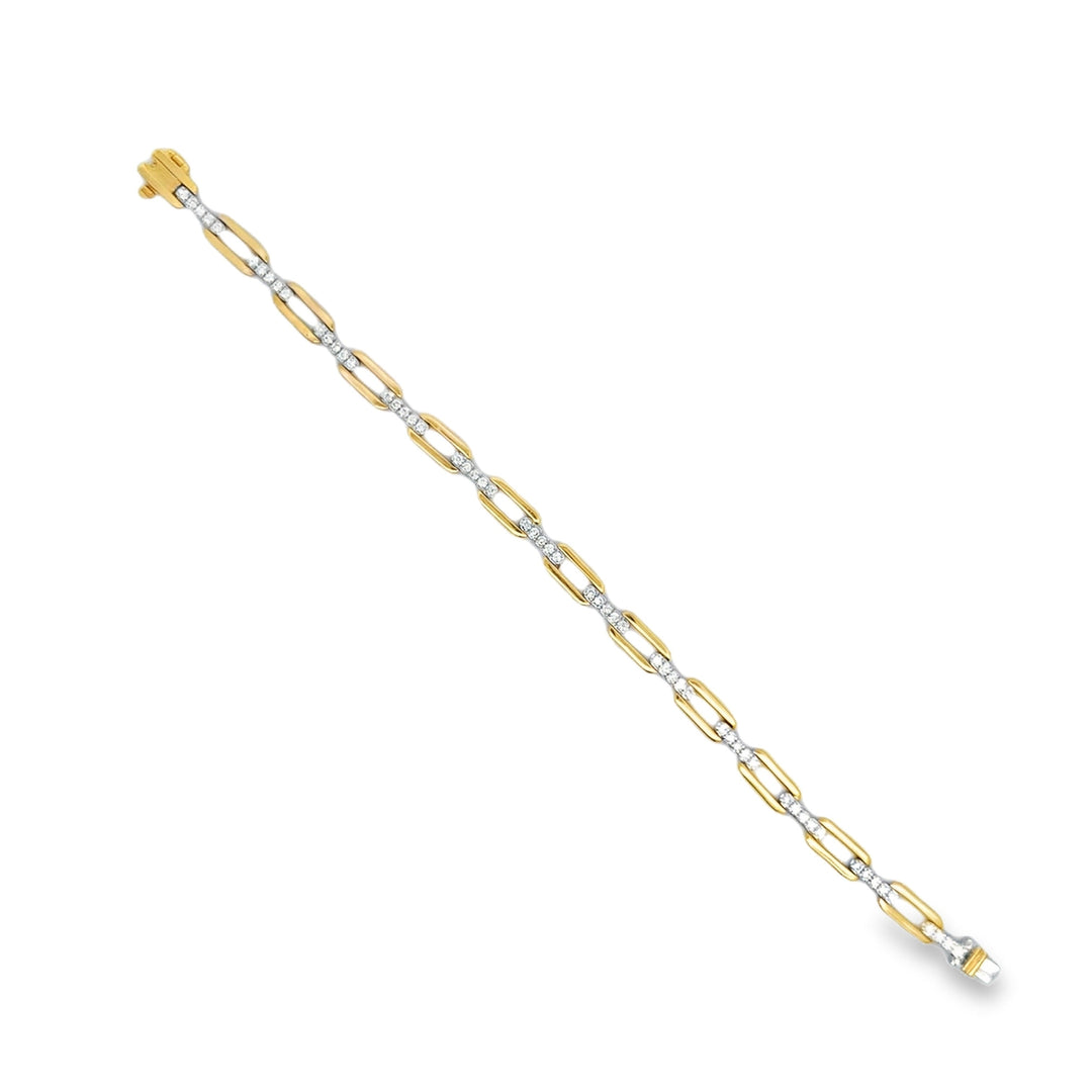 Designer Italian Paper Clip Diamond 14K White/Yellow Gold Bracelet