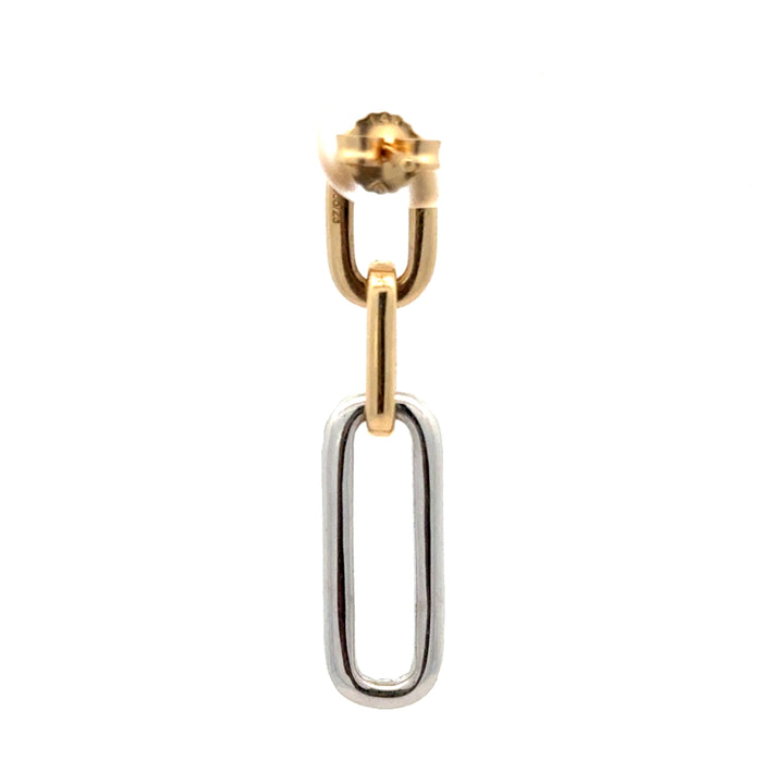 Designer Italian Paper Clip Diamond 14K White & Yellow Gold Earring