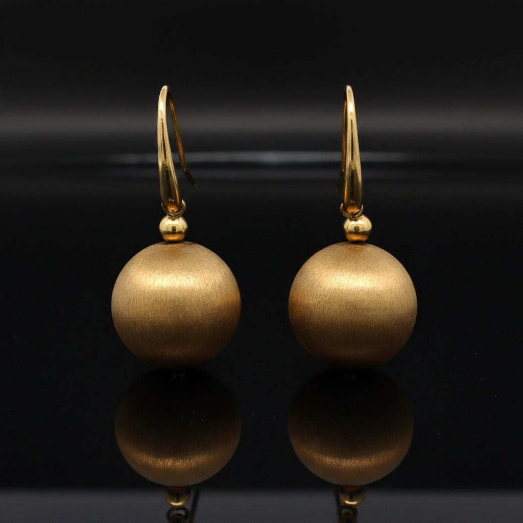 Estate Italian Designer 18Kt Yellow Gold Satin Finish Ball Earring