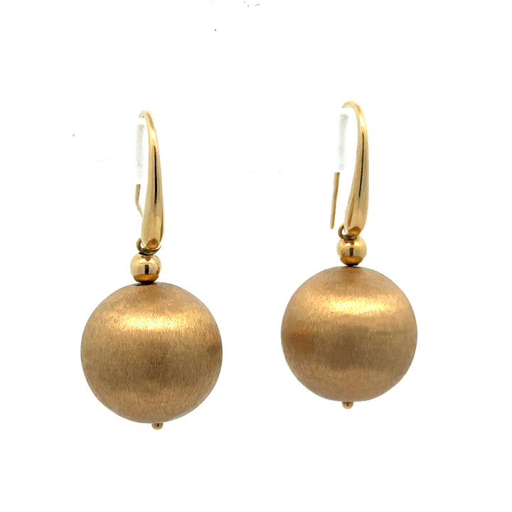 Estate Italian Designer 18Kt Yellow Gold Satin Finish Ball Earring
