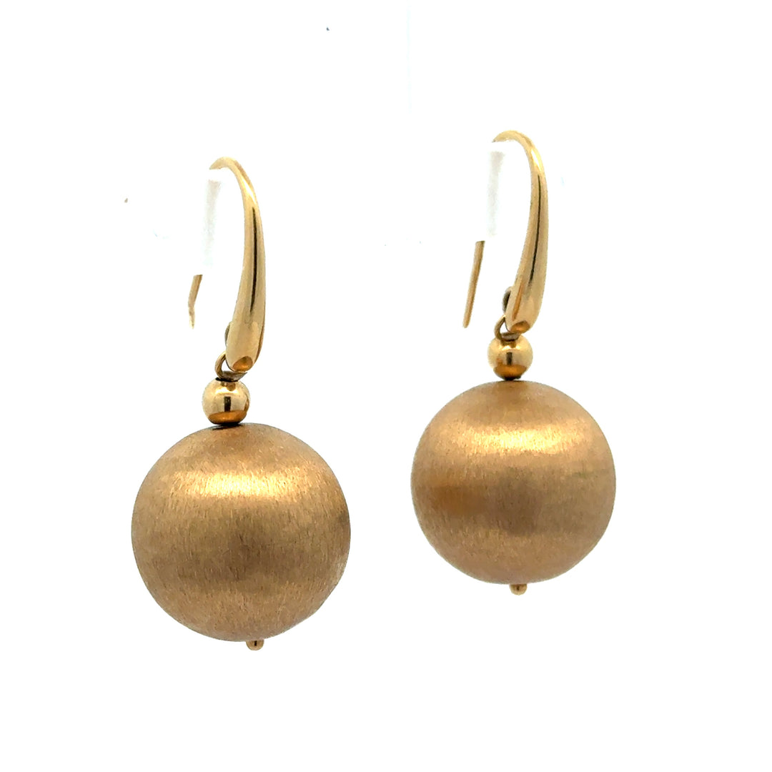 Estate Italian Designer 18Kt Yellow Gold Satin Finish Ball Earring