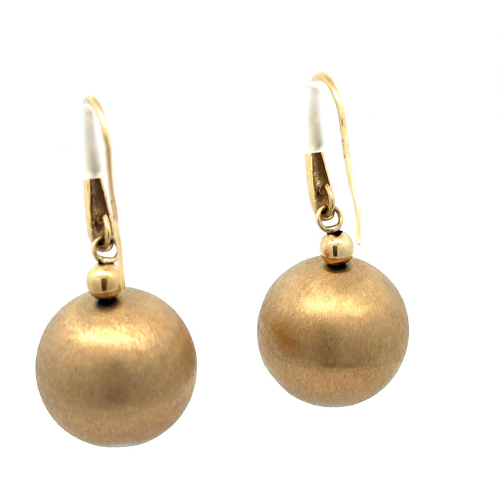 Estate Italian Designer 18Kt Yellow Gold Satin Finish Ball Earring