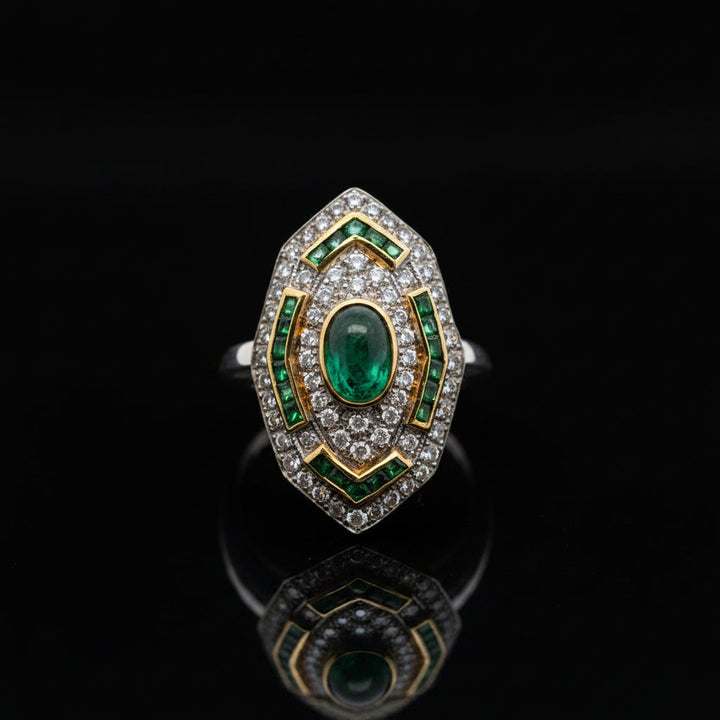 Vintage Emerald & Diamond 18K White & Yellow Gold Ring