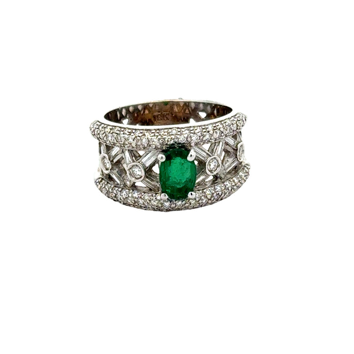 Vintage Fine Emerald & Diamond 18K White Gold Ring