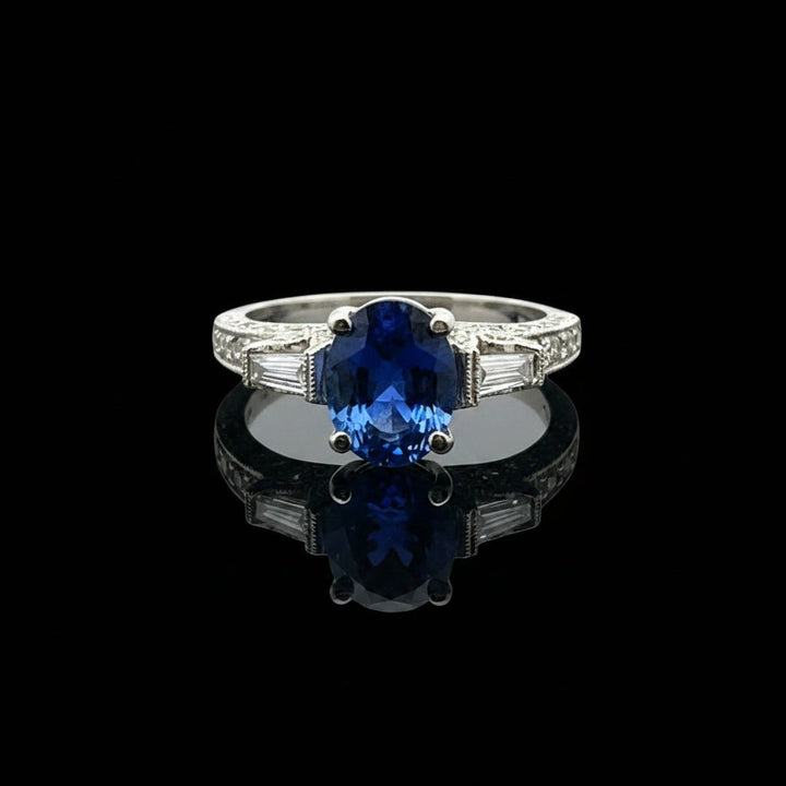 Vintage Fine Sapphire & Diamond 18K White Gold Ring