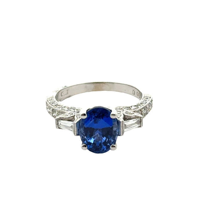 Vintage Fine Sapphire & Diamond 18K White Gold Ring