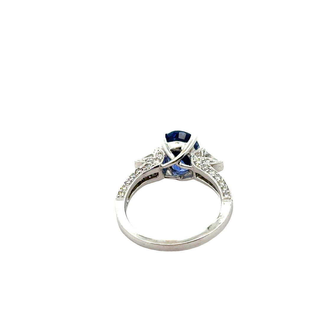 Vintage Fine Sapphire & Diamond 18K White Gold Ring