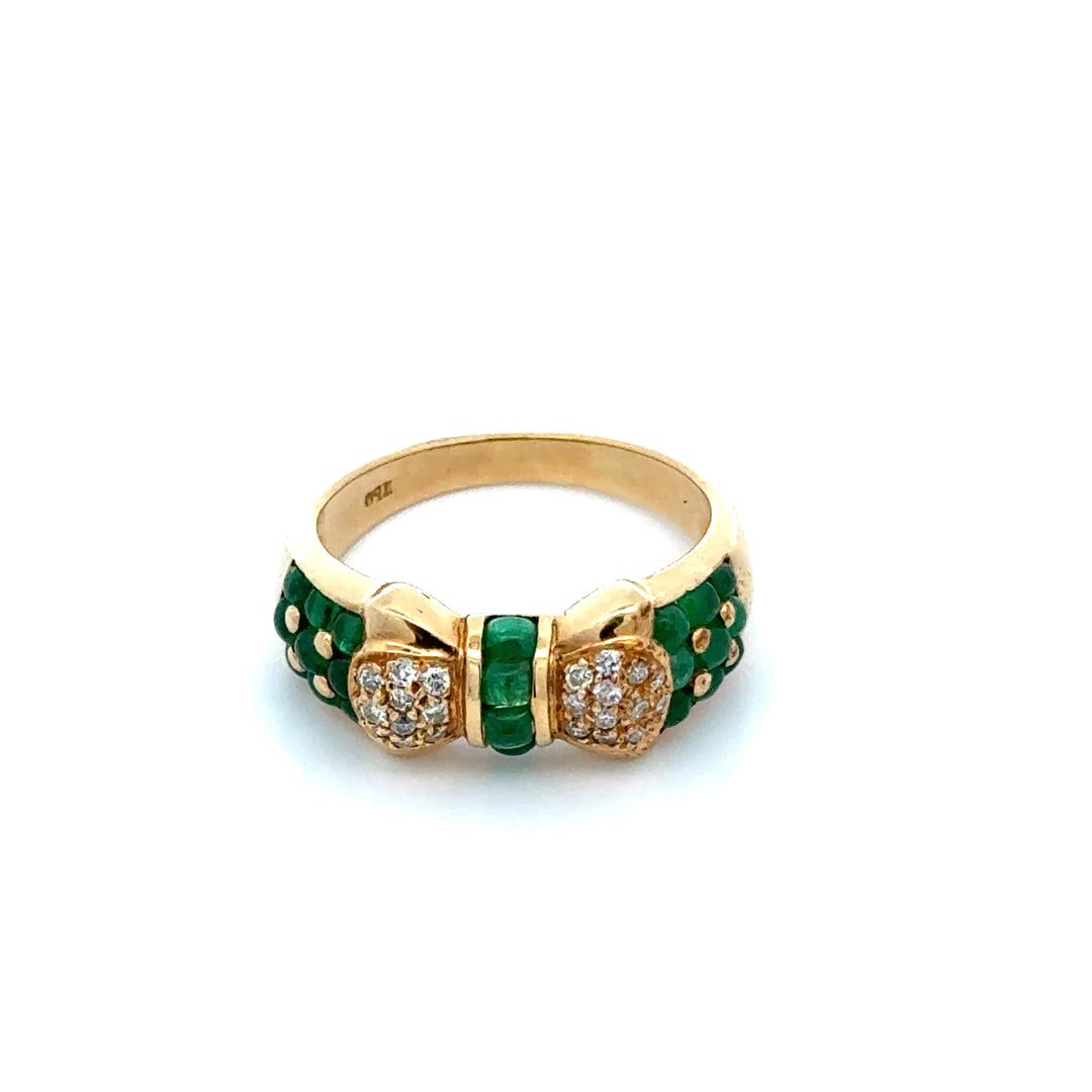 Vintage Emerald & Diamond 18K Yellow Gold Ring