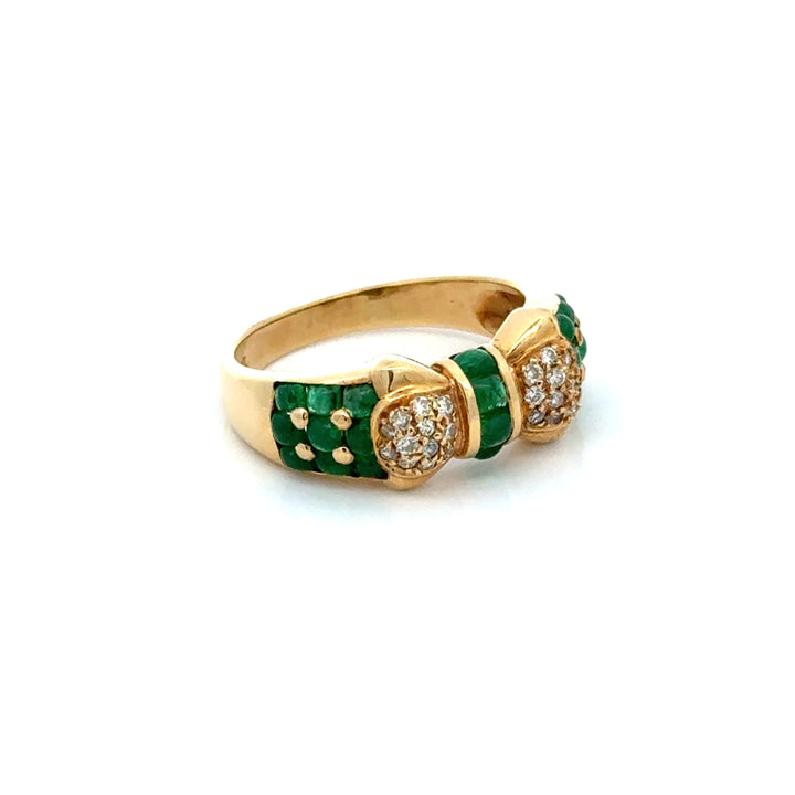 Vintage Emerald & Diamond 18K Yellow Gold Ring