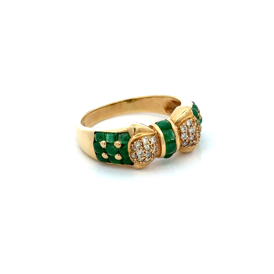 Vintage Emerald & Diamond 18K Yellow Gold Ring