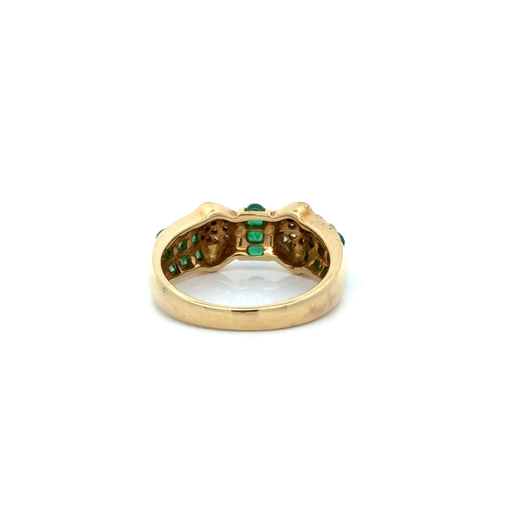 Vintage Emerald & Diamond 18K Yellow Gold Ring