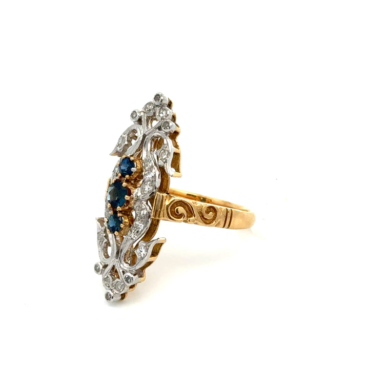 Vintage Sapphire & Diamond 18K White & Yellow Gold Ring