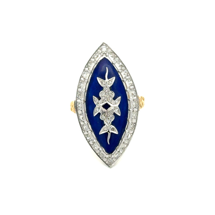 Vintage Diamond & Blue Enamel 18K White & Yellow Ring