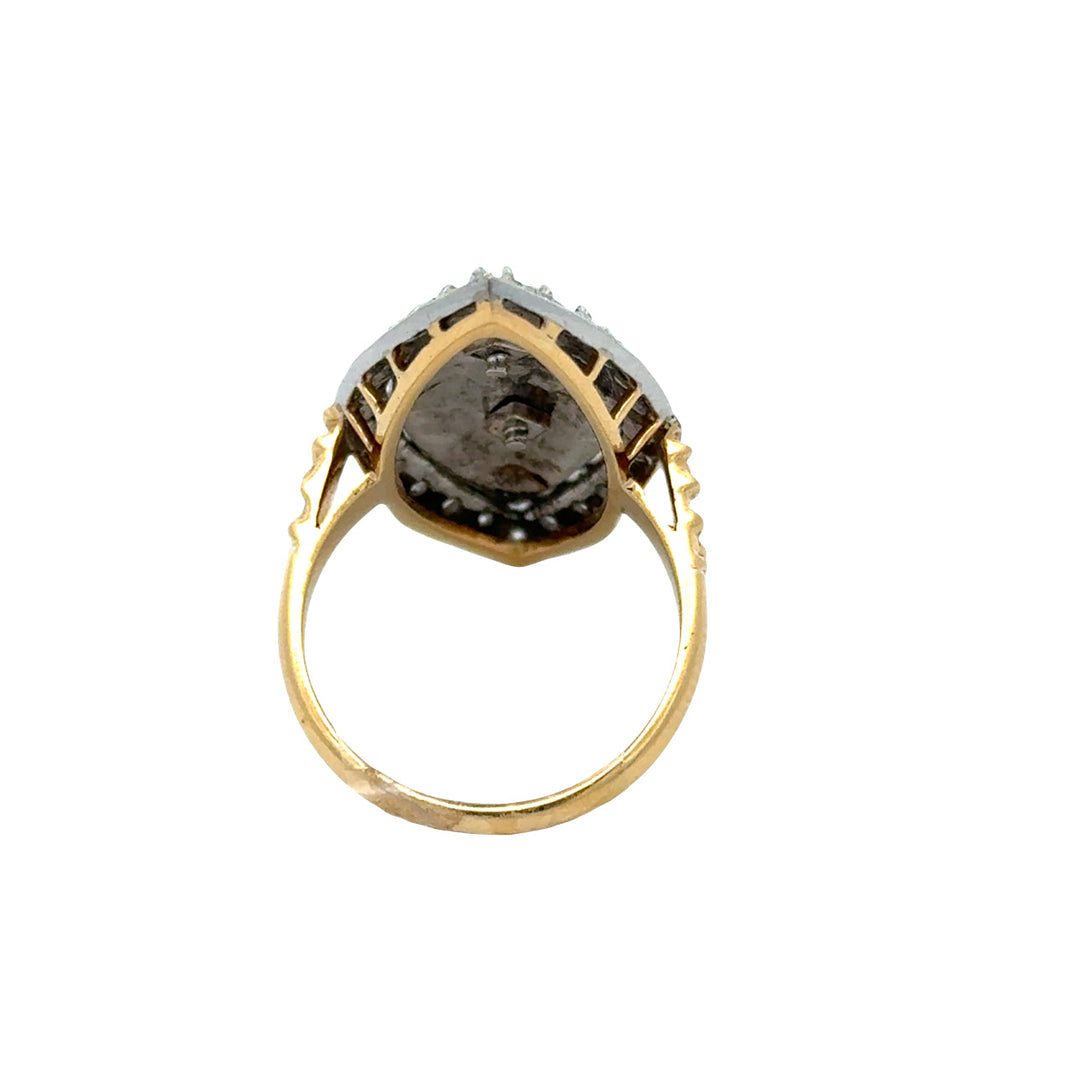 Vintage Diamond & Blue Enamel 18K White & Yellow Ring