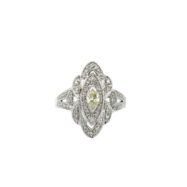 Vintage Filigree Diamond 14k White Gold Ring
