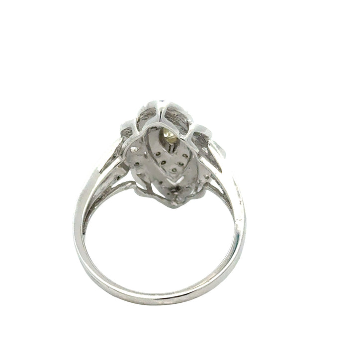 Vintage Filigree White & Yellow Diamond 14k White Gold Ring