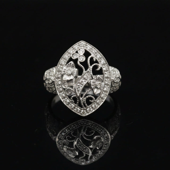 Vintage Filigree Diamond 14k White Gold Ring