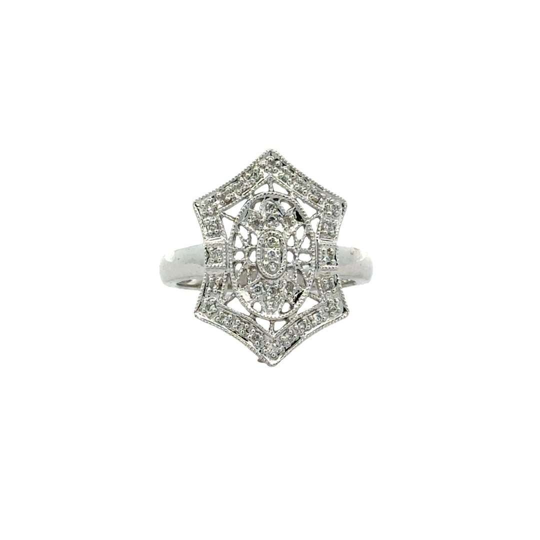 Vintage Filigree Diamond 14k White Gold Ring