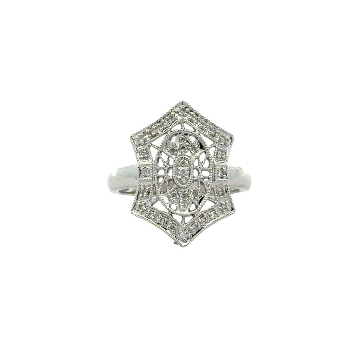 Vintage Filigree Diamond 14k White Gold Ring