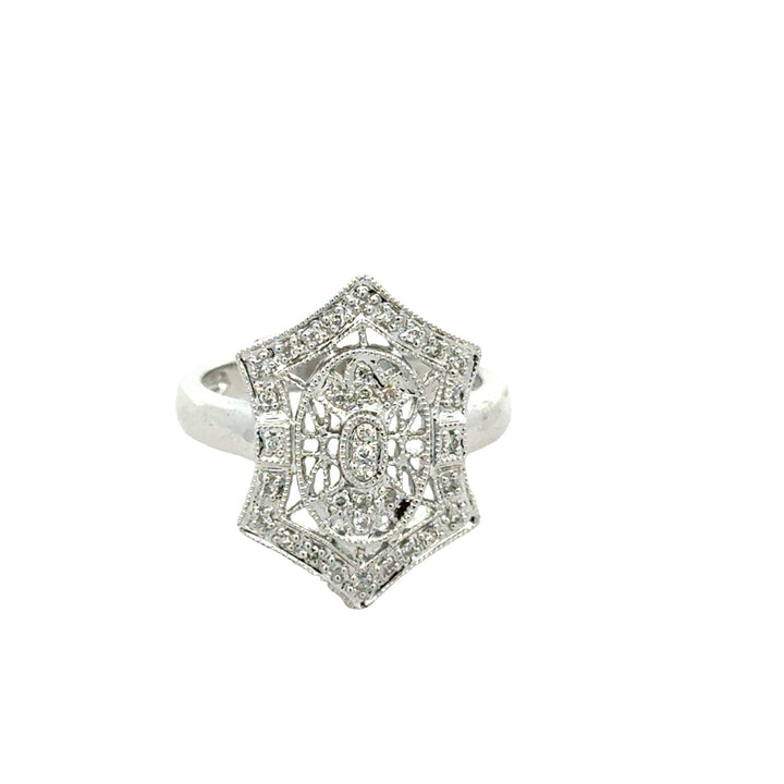 Vintage Filigree Diamond 14k White Gold Ring