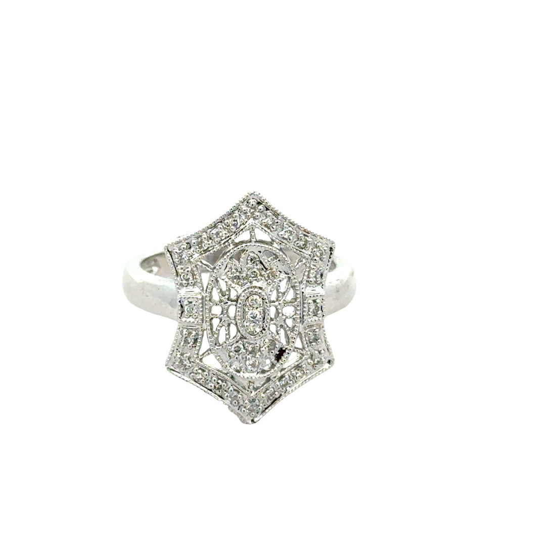 Vintage Filigree Diamond 14k White Gold Ring