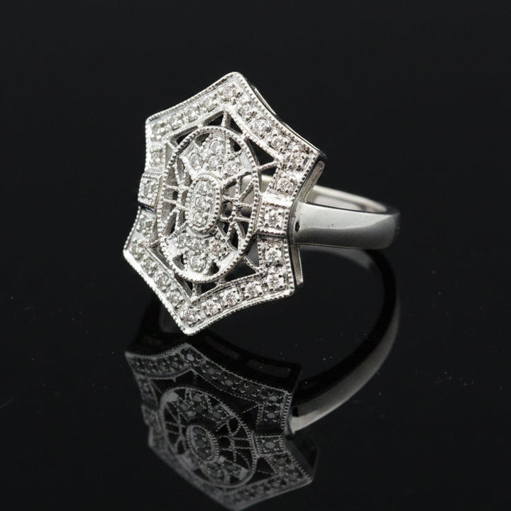 Vintage Filigree Diamond 14k White Gold Ring