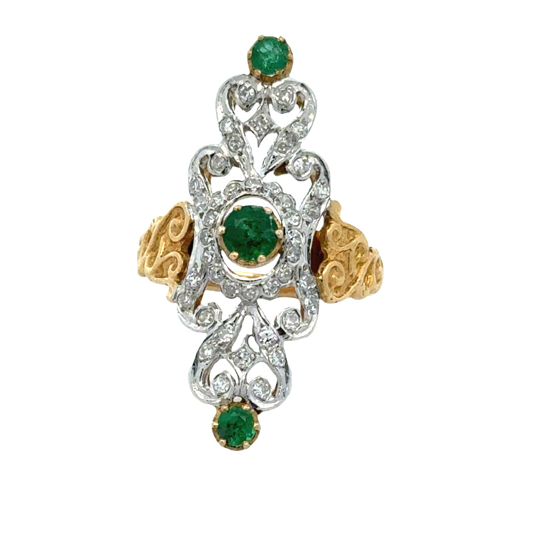 Vintage Emerald & Diamond 18K White & Yellow Gold Ring