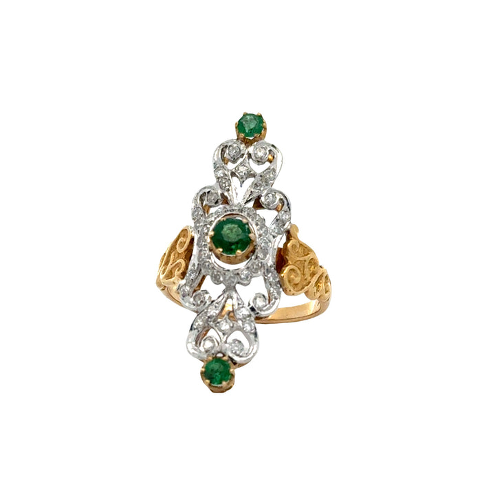 Vintage Emerald & Diamond 18K White & Yellow Gold Ring