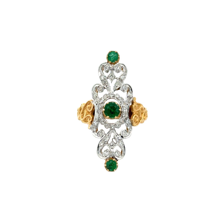 Vintage Emerald & Diamond 18K White & Yellow Gold Ring