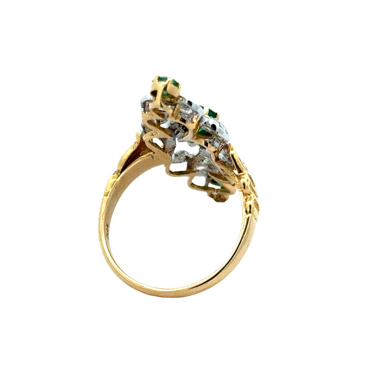 Vintage Emerald & Diamond 18K White & Yellow Gold Ring