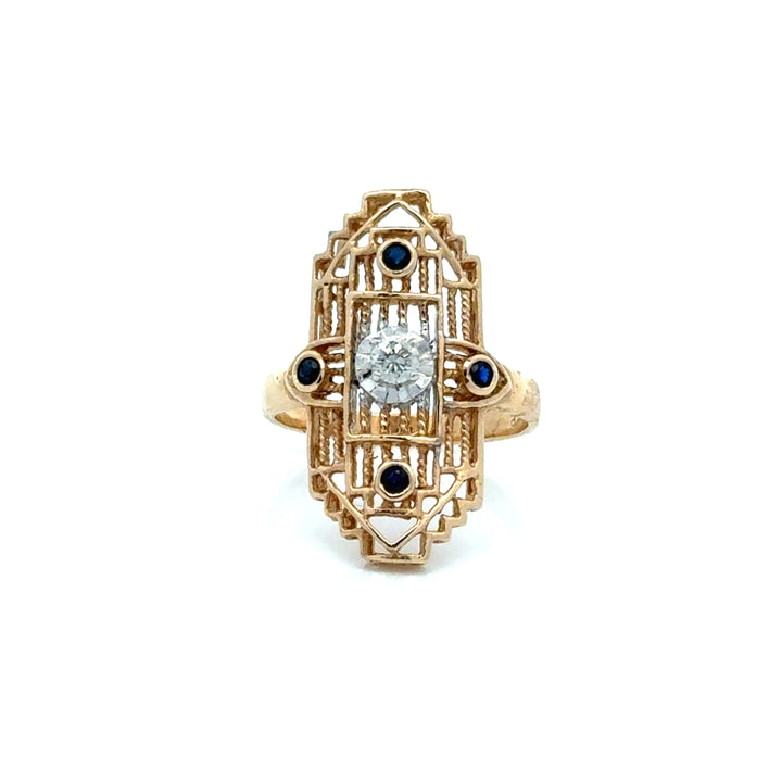 Vintage Sapphire & Diamond 14K Yellow & White Gold Ring