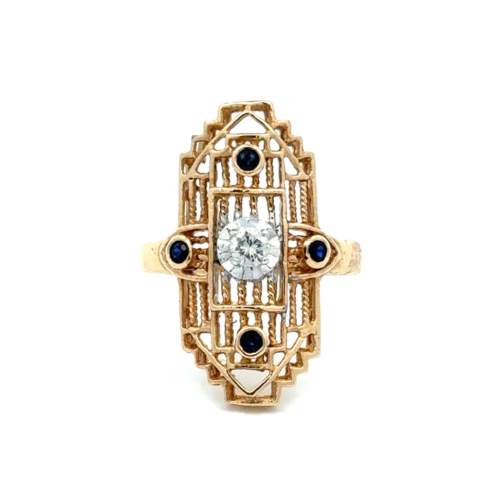 Vintage Sapphire & Diamond 14K Yellow & White Gold Ring