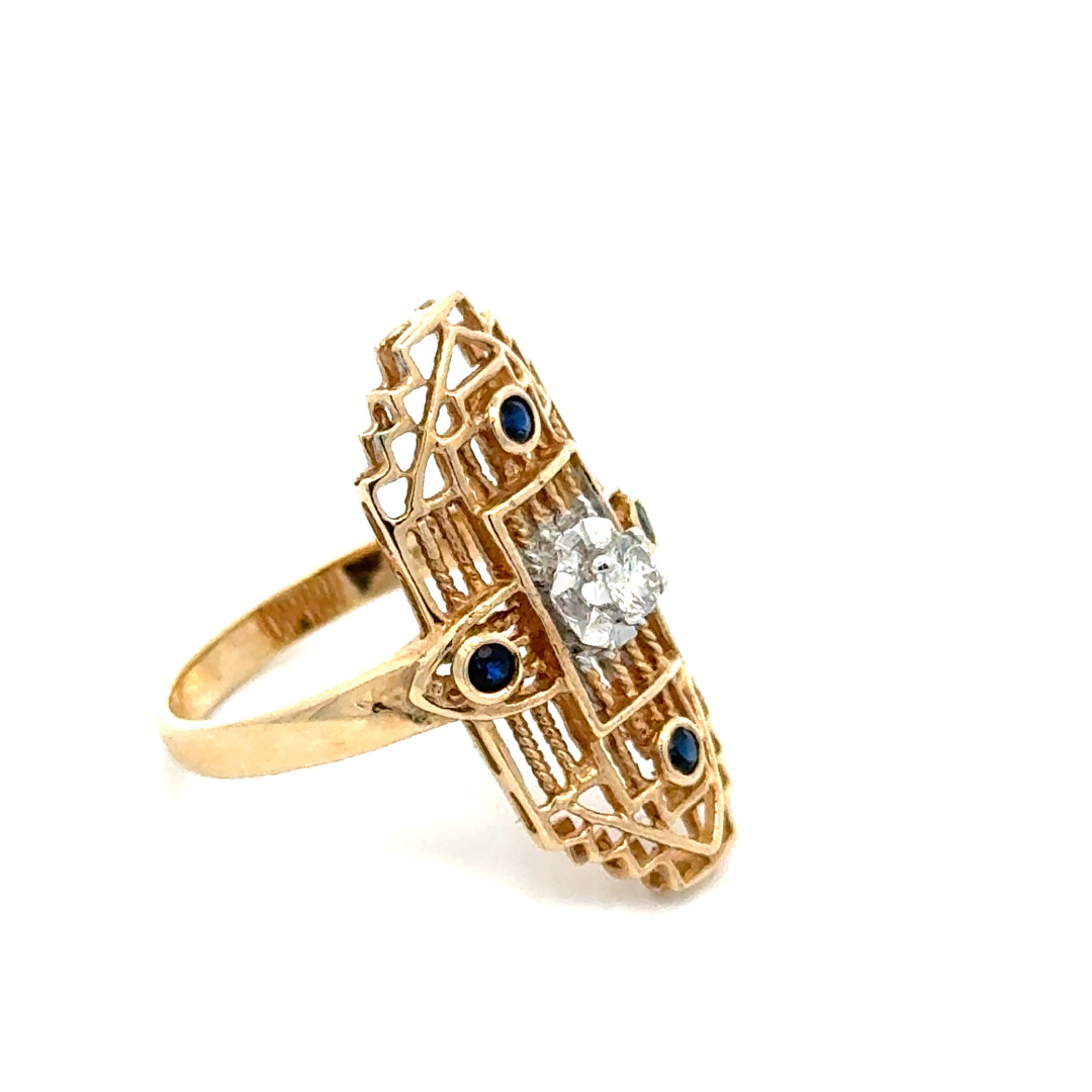 Vintage Sapphire & Diamond 14K Yellow & White Gold Ring