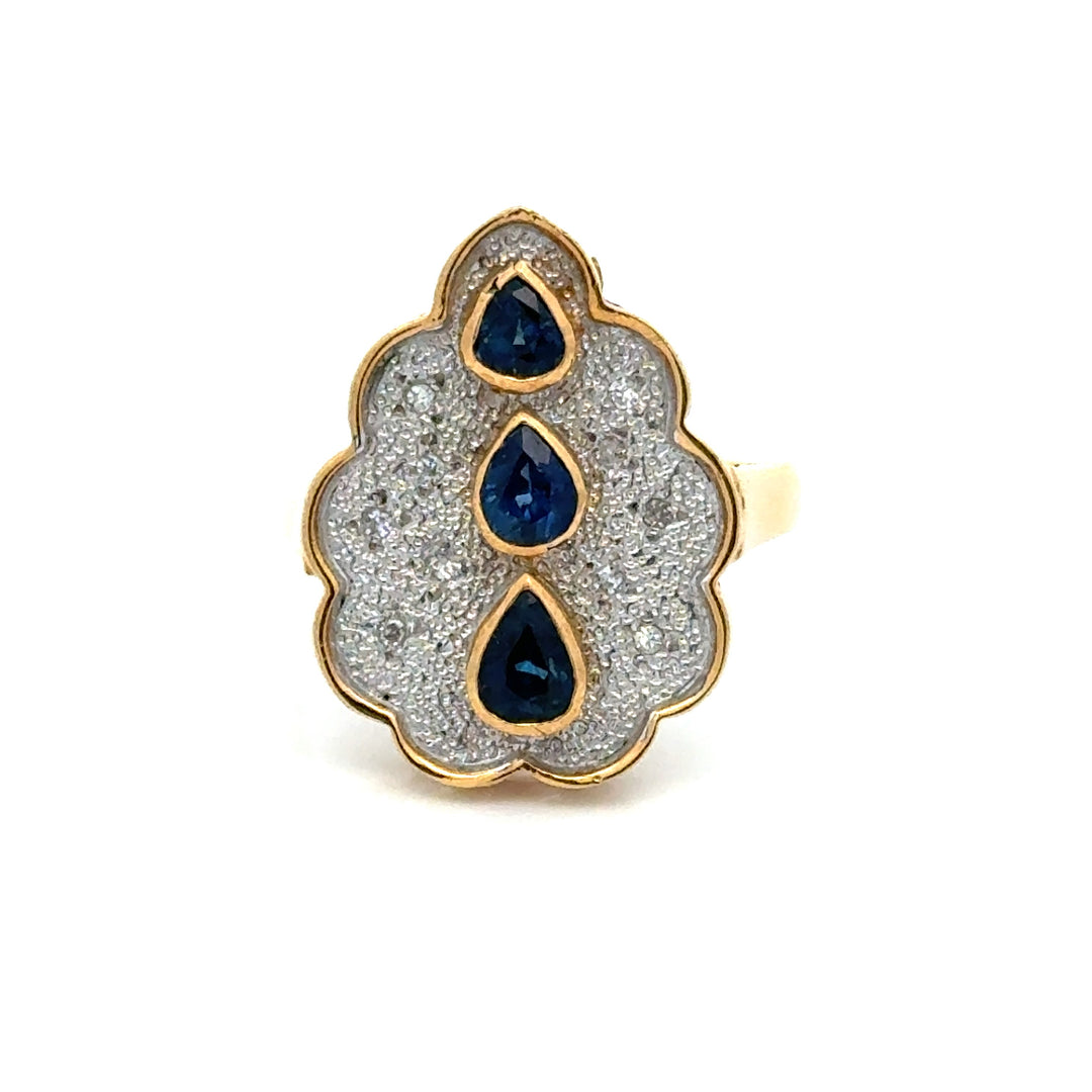 Vintage Sapphire & Diamond 14K Yellow & White Gold Ring