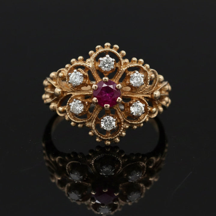 Vintage Ruby & Diamond 14K Yellow/White Gold Ring