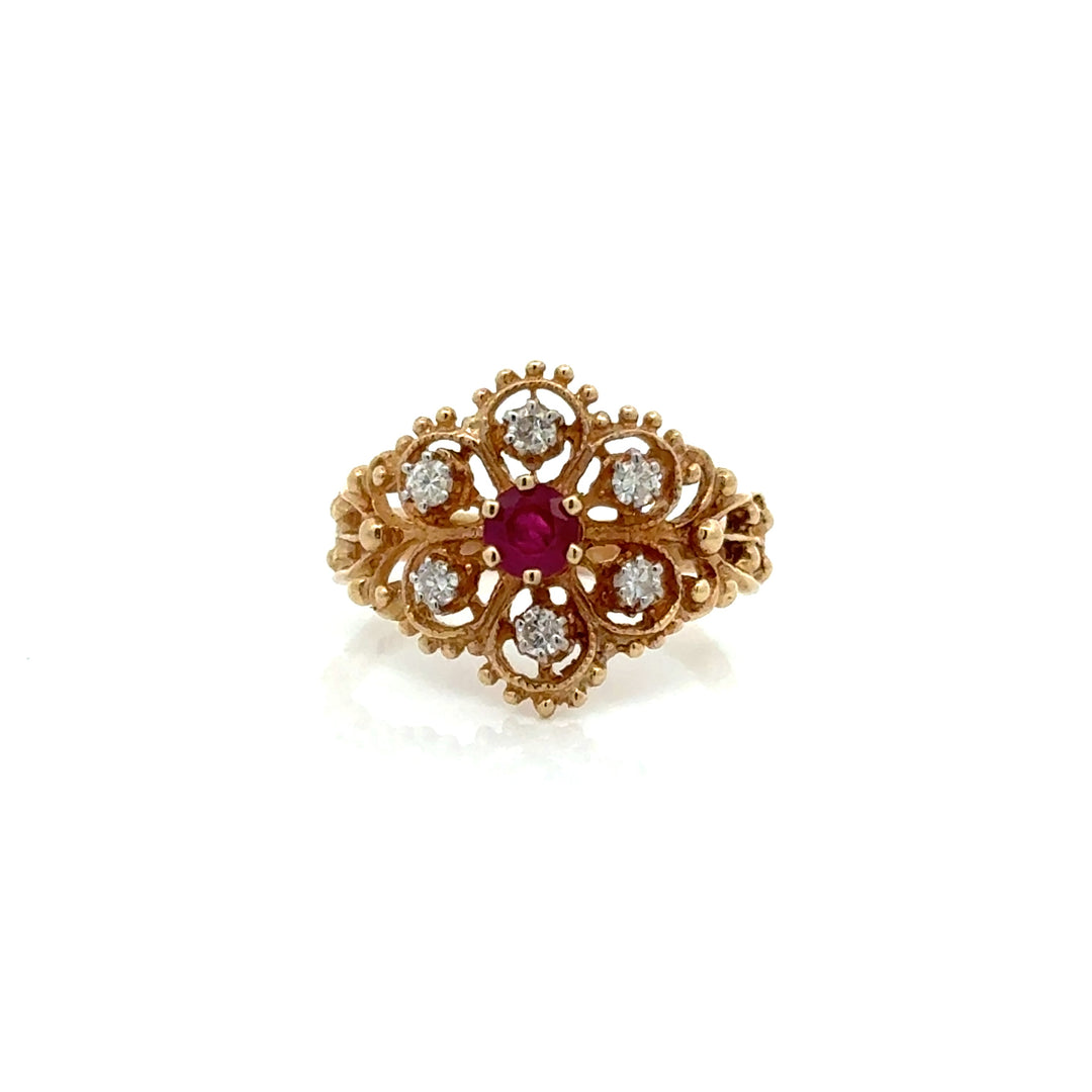 Vintage Ruby & Diamond 14K Yellow/White Gold Ring