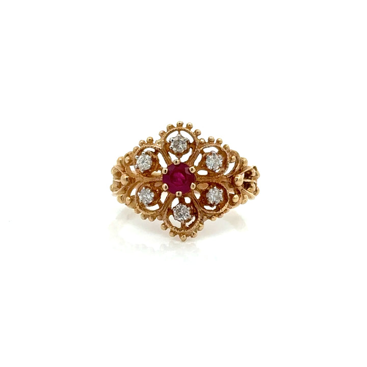 Vintage Ruby & Diamond 14K Yellow/White Gold Ring