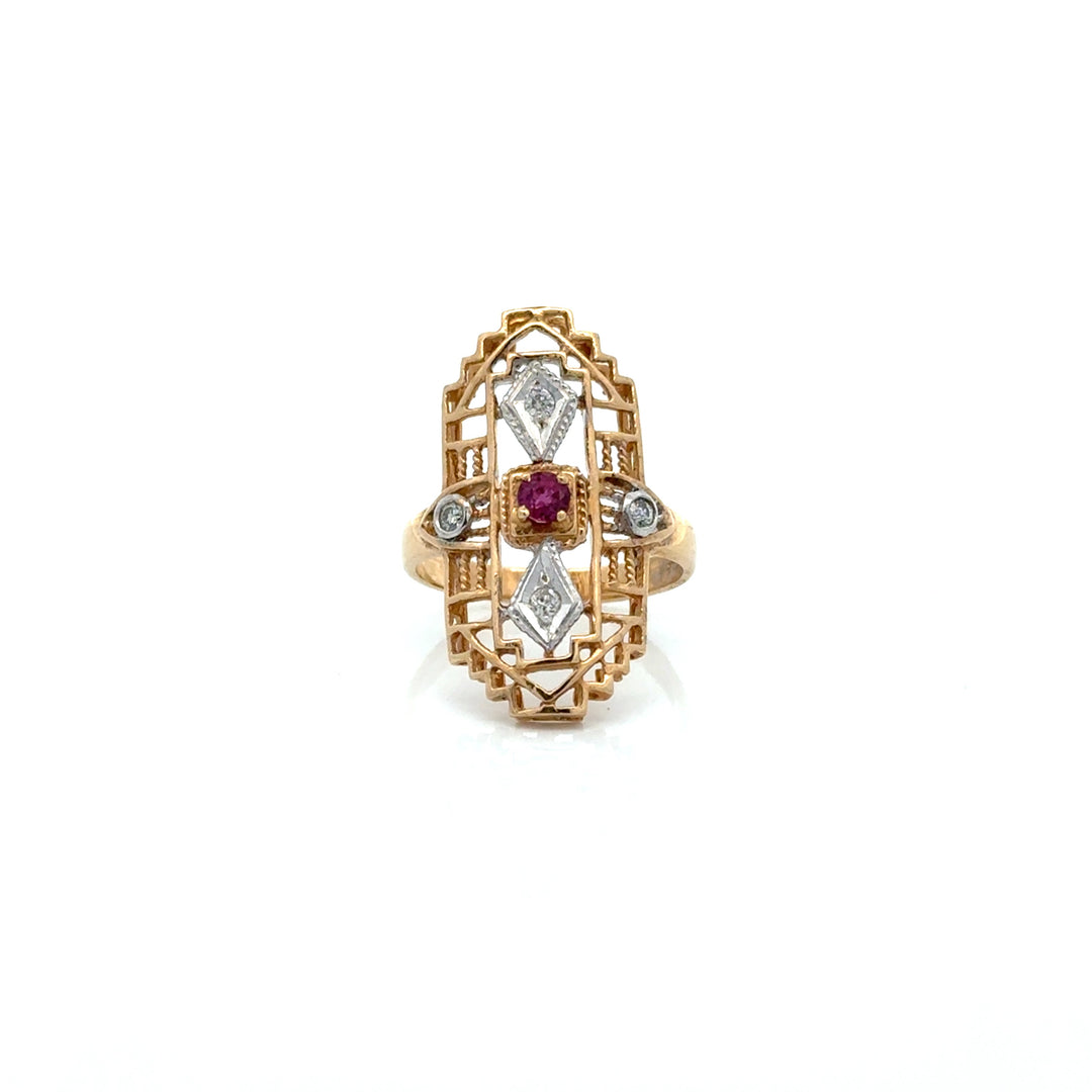 Vintage Ruby & Diamond 14K Yellow/White Gold Ring