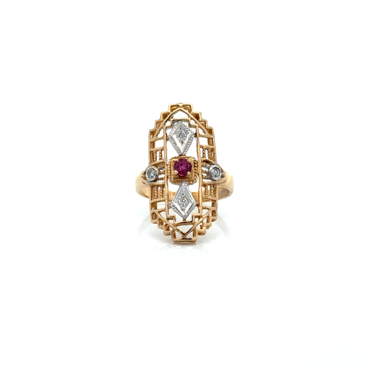 Vintage Ruby & Diamond 14K Yellow/White Gold Ring