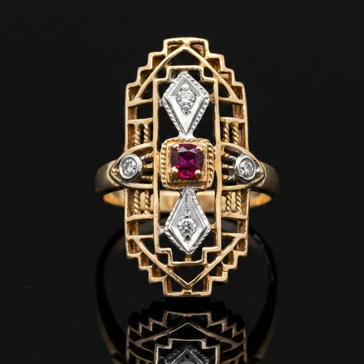 Vintage Ruby & Diamond 14K Yellow/White Gold Ring