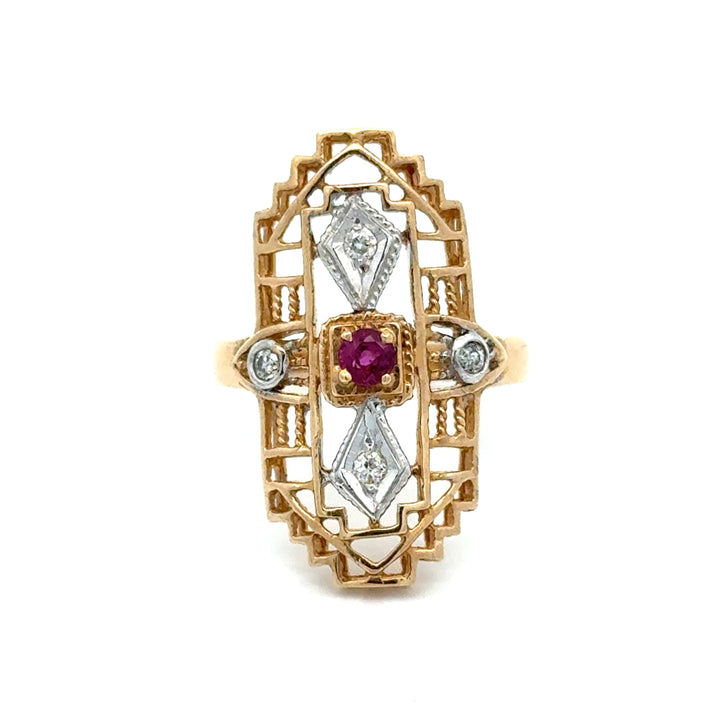 Vintage Ruby & Diamond 14K Yellow/White Gold Ring
