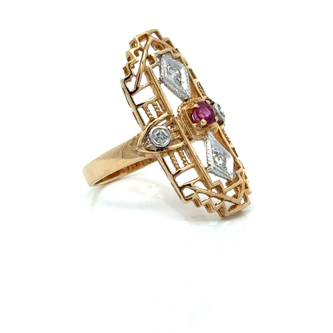 Vintage Ruby & Diamond 14K Yellow/White Gold Ring