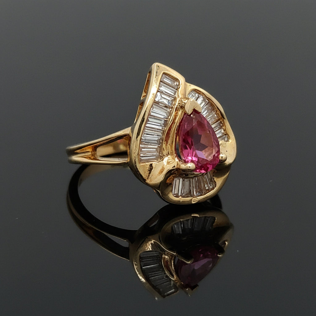 Vintage Pink Tourmaline & Diamond 14K Yellow/White Gold Ring