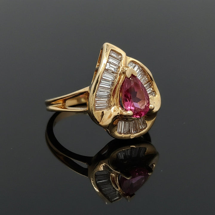 Vintage Pink Tourmaline & Diamond 14K Yellow/White Gold Ring