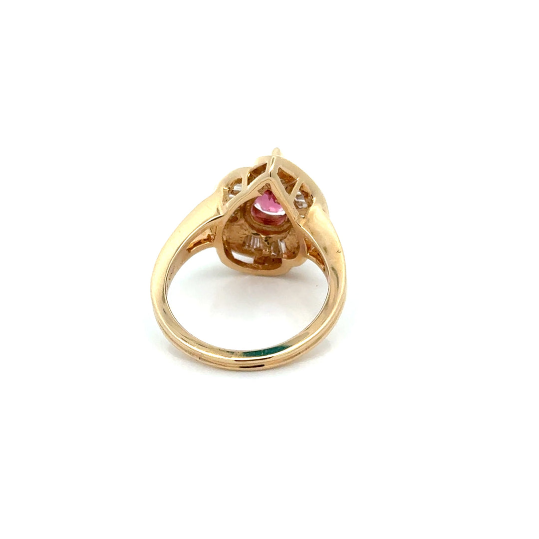Vintage Pink Tourmaline & Diamond 14K Yellow/White Gold Ring